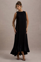 Hazelle | Black Chiffon A-Line Ruffled Maxi Dress