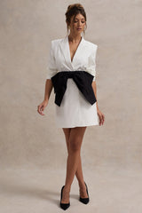 Prized | White Tailored Blazer Dress With Black Bow