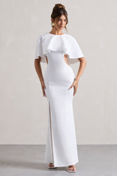 Isadora | Ivory Cut-Out Split Maxi Dress With Cape