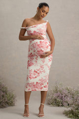 Salome | Pink Floral Print Twisted Asymmetric Maternity Midi Dress
