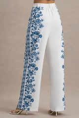 Zelie | Blue Porcelain Print Wide-Leg Trousers