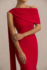 Zendaya | Red Asymmetric-Neck Fishtail Maxi Dress With Sash