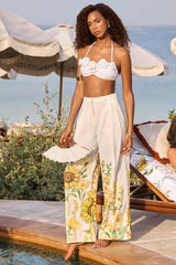 Louise | Sunflower Print Wide-Leg Trousers