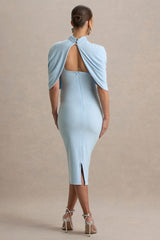Augustina | Powder Blue Maternity Midi Dress With Cape