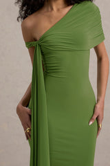 Vallea | Green One-Shoulder Draped Midi Dress