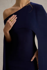 Florentina | Navy One-Shoulder Cape Maxi Dress