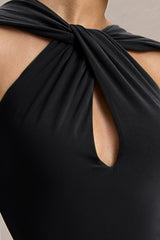 Rhoda | Black Twist Halter-Neck Cape Maxi Dress