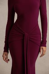 Pietra | Berry High-Neck Long Sleeve Knot Maxi Dress