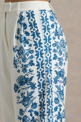 Zelie | Blue Porcelain Print Wide-Leg Trousers