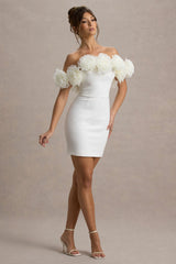 Von | White Bardot Mini Dress With Ruffle Trim