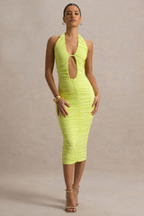 Anaisa | Lime Green Plunge Halter-Neck Midi Dress