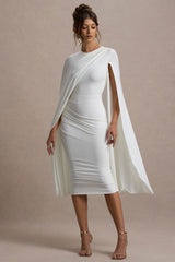 Marysol | White Asymmetric Cape Midi Dress