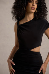 Calliope | Black Cut-Out Gathered Midi Dress