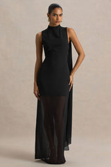 Unpredictable | Black High-Neck Maxi Dress With Back Cape Detail