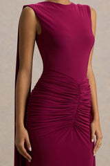 Premiere | Burgundy Boat-Neck Maxi Dress With Open-Back And Cape-Sleeves