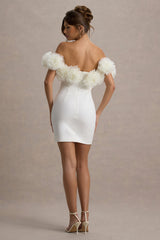 Von | White Bardot Mini Dress With Ruffle Trim