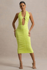 Anaisa | Lime Green Plunge Halter-Neck Midi Dress