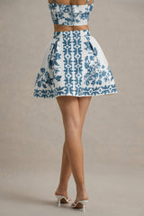 Modella | Blue Porcelain Print Skater Mini Skirt