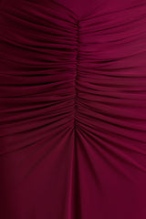 Premiere | Burgundy Boat-Neck Maxi Dress With Open-Back And Cape-Sleeves
