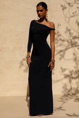 Floria | Black Draped One-Sleeve Maxi Dress