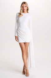 Florecita | White Embellished Lace Mini Dress With Sash Detail