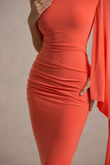 Clementina | Orange Asymmetric Cape Sleeve Maxi Dress