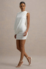 Fortuna | White Ruched Mini Dress With One-Sleeve