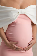 Libra | Pink & White Bow Bardot Maternity Maxi Dress