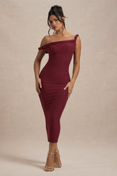 Salome | Berry Twisted Asymmetric Midi Dress