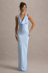 Alesso | Powder Blue Satin Cowl-Neck Slip-Maxi Dress