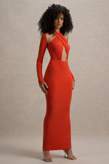 Gita | Orange Halter-Neck Long-Sleeve Maxi Dress