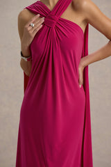 Ariana | Pink Cross-Neck Maxi Dress With Cape