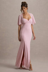 Stila | Pale Pink Plunge-Neck Maxi Dress With High Front Split