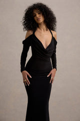 Hurghada | Black Plunge-Neck Long-Sleeve Maxi Dress