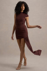Nocturnal | Brown Ruched Mini Dress With Sash