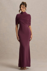 Cleora | Burgundy Twist Cape Maxi Dress