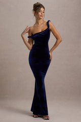 Neeka | Navy Velvet Twisted Asymmetric Maxi Dress