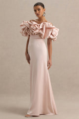 Allie | Pale Pink Puff Bardot Maxi Dress