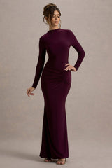 Reid | Plum Long-Sleeve Gathered Maxi Dress