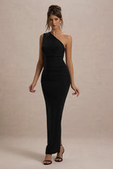 Dalarie | Black One-Shoulder Gathered Maxi Dress