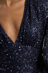 Kaelin | Navy Sequin Plunge-Neck Maxi Dress
