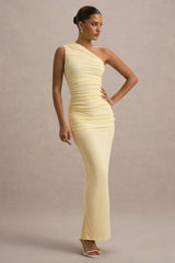 Dalarie | Pale Lemon One-Shoulder Gathered Maxi Dress