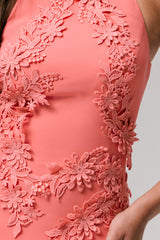 Just Like Magic | Coral High-Neck Maxi Dress With Lace Detailing
