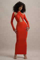 Gita | Orange Halter-Neck Long-Sleeve Maxi Dress