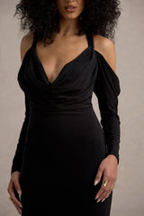 Hurghada | Black Plunge-Neck Long-Sleeve Maxi Dress