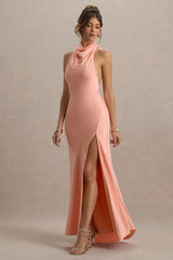 Priero | Peach Cowl Halter-Neck Open Back Maxi Dress