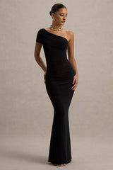 Alethea | Black Asymmetric Bardot Maxi Dress