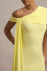 Vallea | Lemon One-Shoulder Draped Midi Dress
