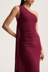 Adelina | Burgundy One-Shoulder Maxi Dress With Drape