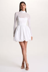 Tinkerbell | White Satin Long-Sleeve Puffball Mini Dress